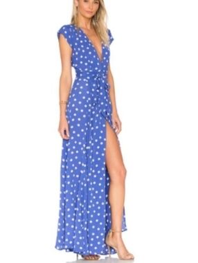 Tularosa Sid Wrap Maxi Dress Robin Blue Polka Dot Small